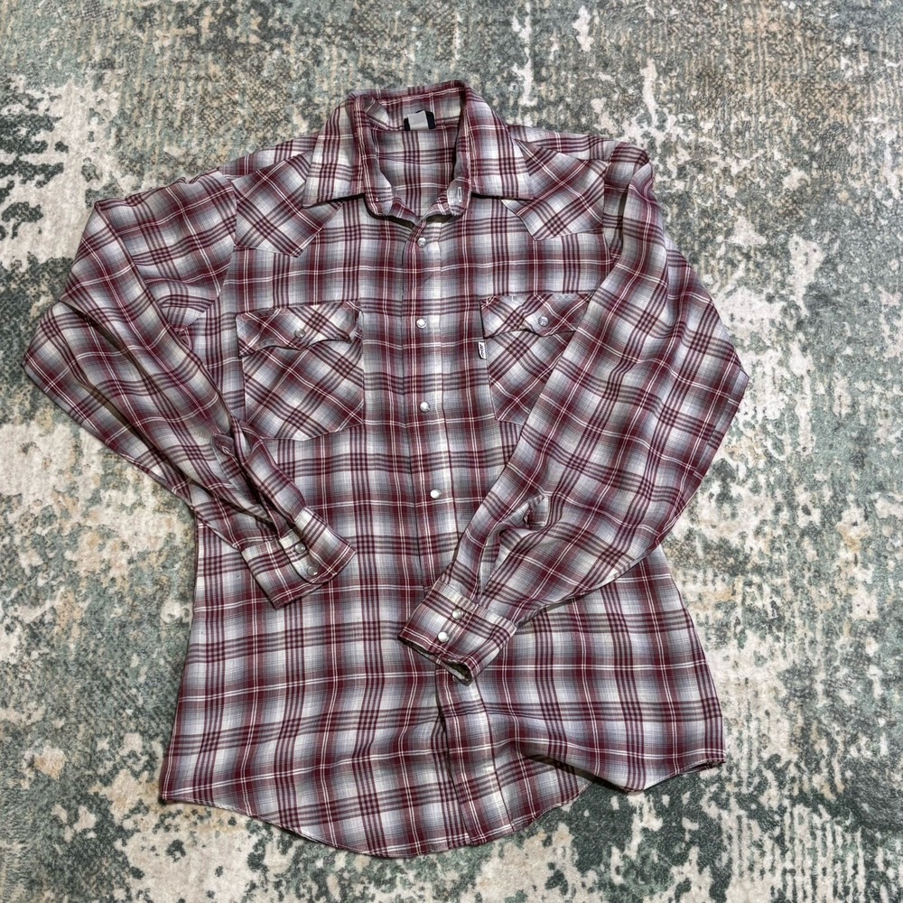 Vintage 70s Levi White Tab Western Super Thin Shirt Size Small Men's